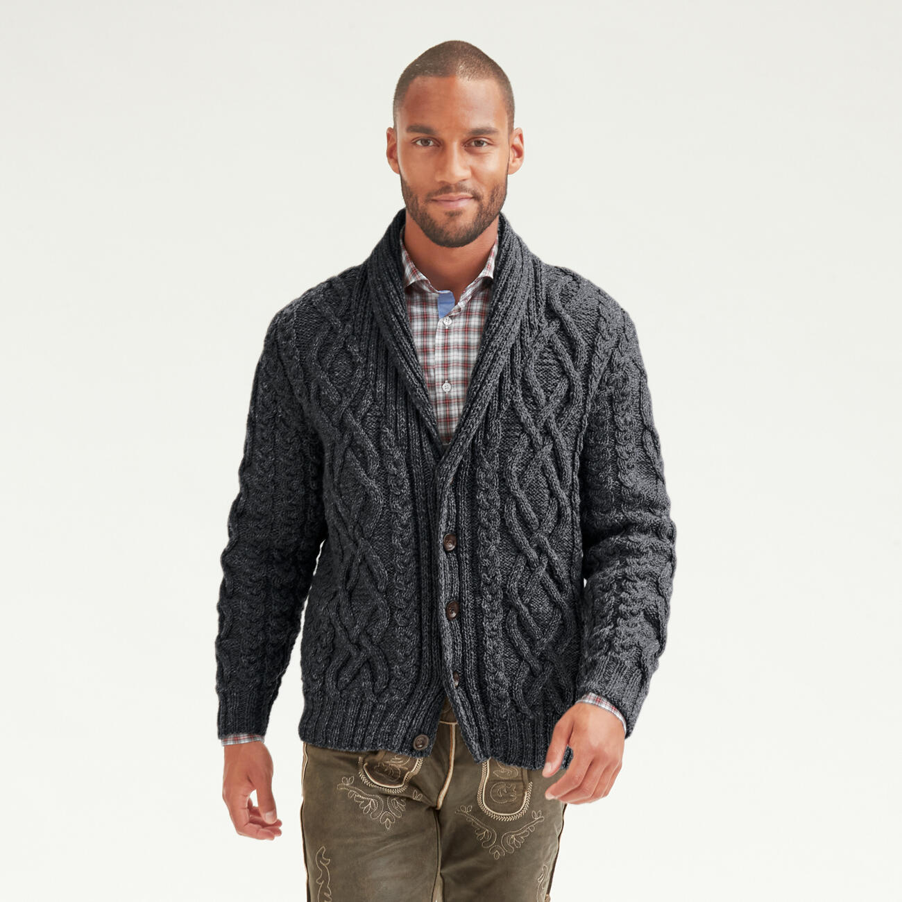 Herren-Strickjacke Mit Schalkragen - Zeitloser Zopfmuster-Look