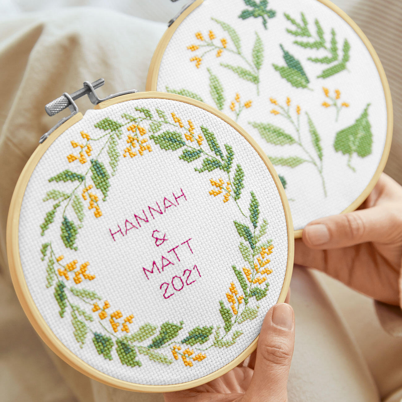 Kreuzstichbild - Zartes Blätterwerk, 2er Set