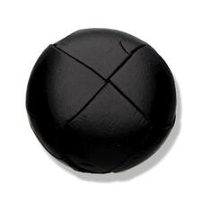 Runder Lederknopf, Durchmesser 23 mm in Schwarz mit genähtem Muster.