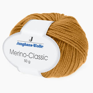Curryfarbenes Garn Merino-Classic von Junghans-Wolle in einer Knäulform