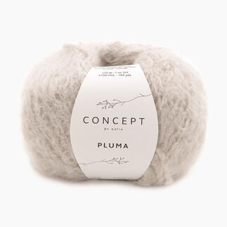 Katia Pluma in Steingrau, flauschige Wolle für wärmende Designs.