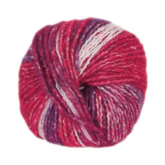 Garnball Surprise Knitting in Fuchsia auf weißem Hintergrund.