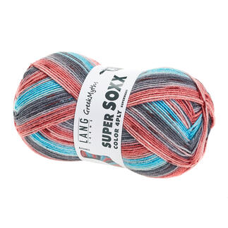 Sockenwolle Super Soxx Greek Myths in rot-blauen Tönen, 4-fach, von LANG Yarns.