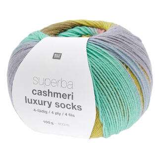 Grün-braune Sockenwolle 'Superba Cashmeri Luxury Socks' von Rico Design, 100g Knäuel.
