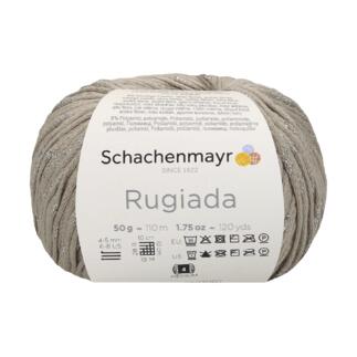 Wollknäuel Rugiada von Schachenmayr in der Farbe Sand mit Etikett.
