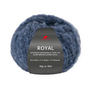 Royal Wolle von Pro Lana in Blau, 50g, 62% Wolle, 31% Alpaka, 7% Polyamid.