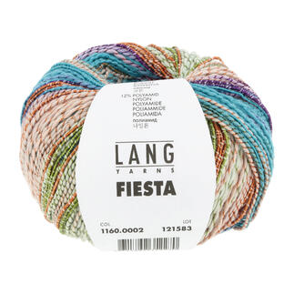 Garnknäuel in Aqua/Orange/Pink/Beige von LANG Yarns mit Etikett.