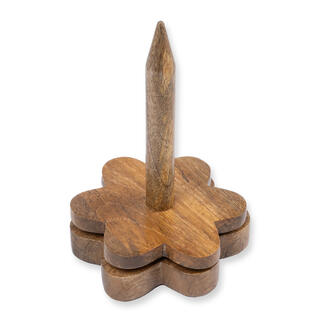 ProLana Mango Wollabwickler in Blumenform aus Holz.