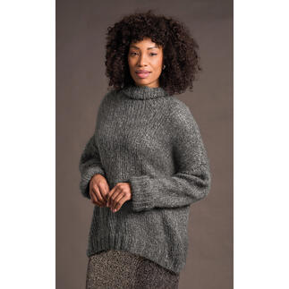 Dunkelgrauer Pullover aus Alpaca Sparkle mit hohem Kragen und lockerer Passform.