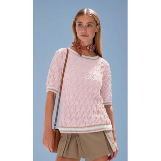 Rosa Kurzarm-Pulli aus Babyboomer mit strukturiertem Design und Rundhalsausschnitt.