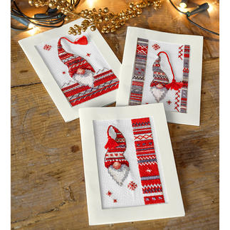 Grußkarten-Set - Weihnachts-Wichtel 3 Weihnachtskarten mit Umschlägen im Set. 