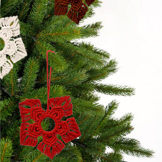 Makramee-Set - 3 Schneeflocken Rot 