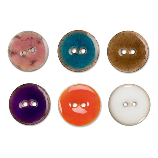 Jim Knopf Keramikeffekt-Knöpfe in verschiedenen Farben, 1 Stück jede.