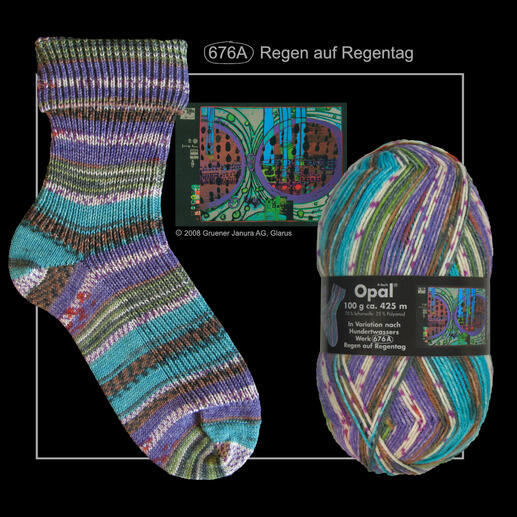 Pullover- und Sockenwolle 4-fach in Variation nach Hundertwasser-Werken von Opal 