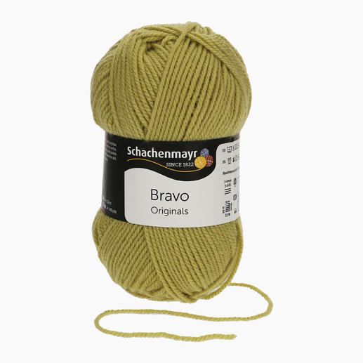 Sanftes grünes Garn Bravo von Schachenmayr original in runder Form.