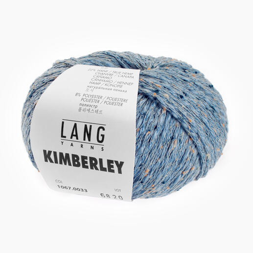 Kimberley Garn von LANG Yarns in hellblauer Farbe mit bunten Einlagen.