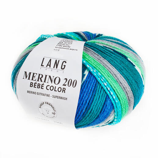 Wollknäuel Merino 200 Bébé Color in Jade/Blau von LANG Yarns