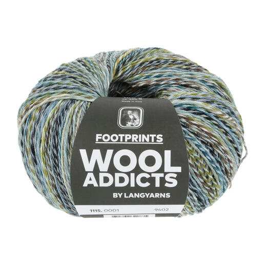 Footprints von WOOLADDICTS in Blau/Grün mit dem Label.