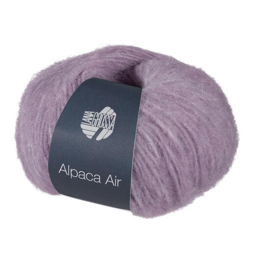 Alpaca Air von Lana Grossa, lilafarbene Wolle in einem runden Knäuel.