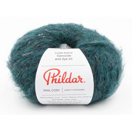 Knit-Garn Phil Cosy in Paon, weich und flauschig, auf einem weißen Hintergrund.
