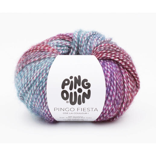Pingo Fiesta Garn von Pingouin in der Farbe Electra, lebendige Farben mit glitzerndem Effekt.