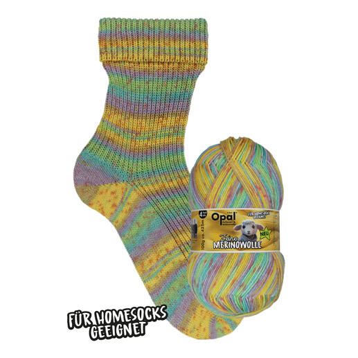 Feine Merinowolle 4-fach von Opal in sanften Pastellfarben.