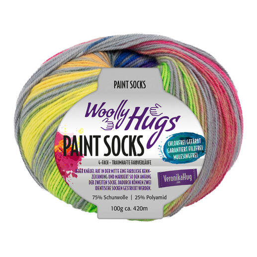 Paint Socks Garn in Beige, Pink und Grün, 100g.