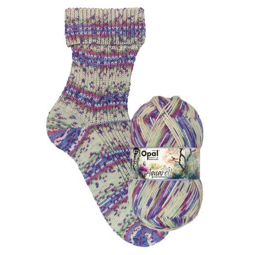 Socken mit Aquarell 4-fach von Opal in Violett- und Neutraltönen