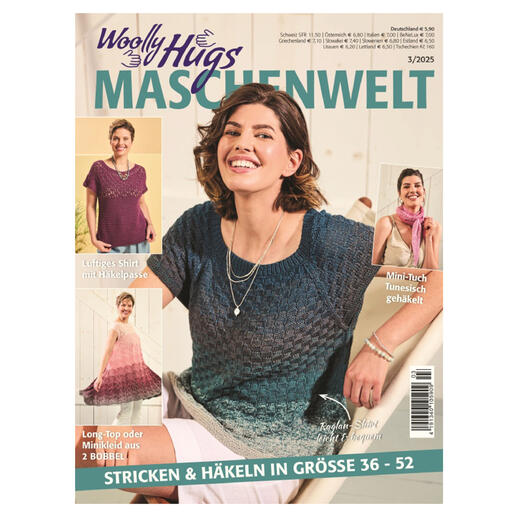 Heft Woolly Hugs Maschenwelt 04/25 mit verschiedenen Strickprojekten