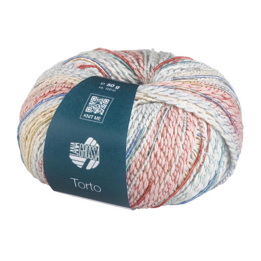 Torto von Lana Grossa, Wolle in Hellgrau, Jeans, Rosa, Terrakotta und Blassgelb in einem runden Knäuel