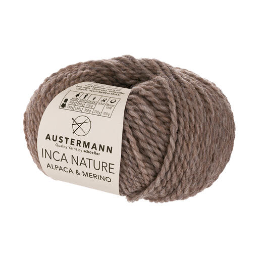 Braune Wolle mit Austermann-Etikett, perfekt für warme Strickwaren.