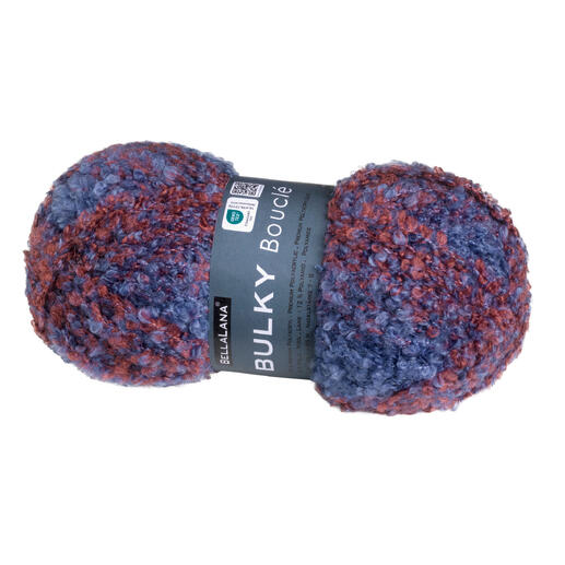 BellaLana Bulky Bouclé Garn in blau mit orangefarbenen Akzenten, 100g
