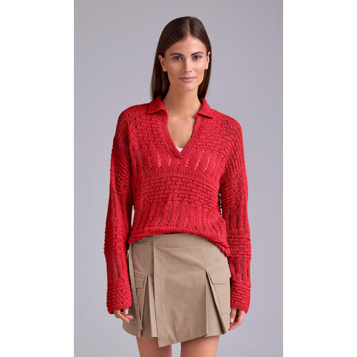 Pullover aus Bandana-Mini in Rot mit V-Ausschnitt.