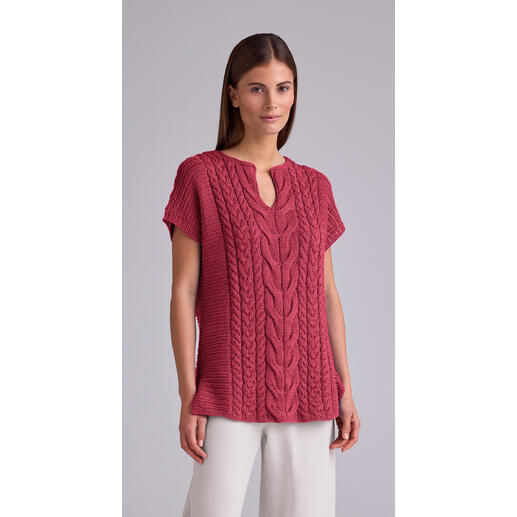 Rote Tunika aus Cottonprima mit tiefem Ausschnitt und breiten Ärmeln.