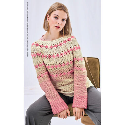 Gehäkelter Pullover aus Bobbel Cotton in pastellfarben