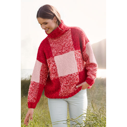 Rot-gestreifter Pullover, 2-fädig aus Arequipa, mit Rundkragen.