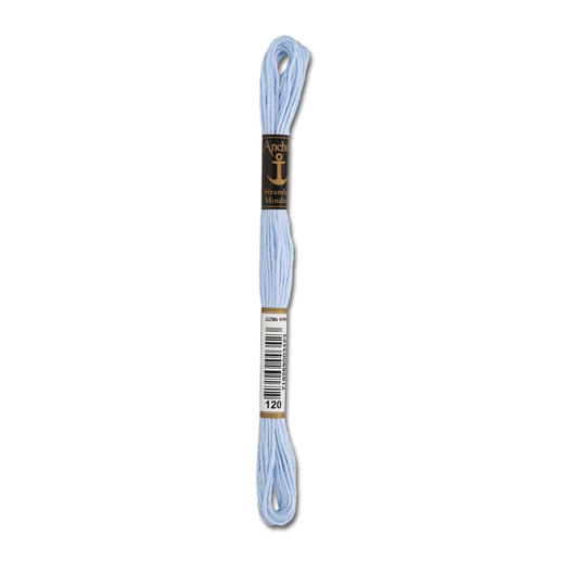Anchor-Sticktwist in Lila/Blau, Farb-Nr. 120, 8-fädig auf einer Karte.