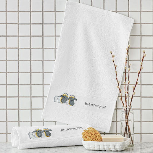 Set mit zwei Frottiertüchern, dekoriert mit Schafmotiven