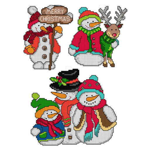 Set von drei Deko-Anhängern mit Schneemännern und Weihnachtsbotschaft.