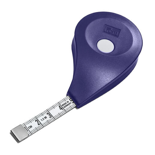 Prym-Ergonomics Roll-Maßband in lila mit ausgezogenem Band.