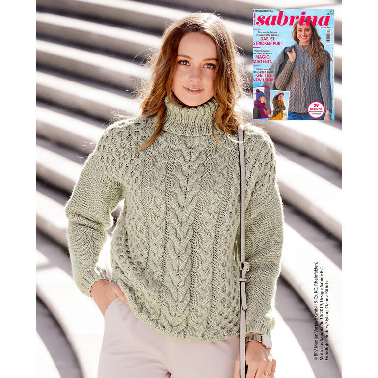 Anleitung 349/4, Rollkragenpullover aus Merino-Cablé von Junghans-Wolle 