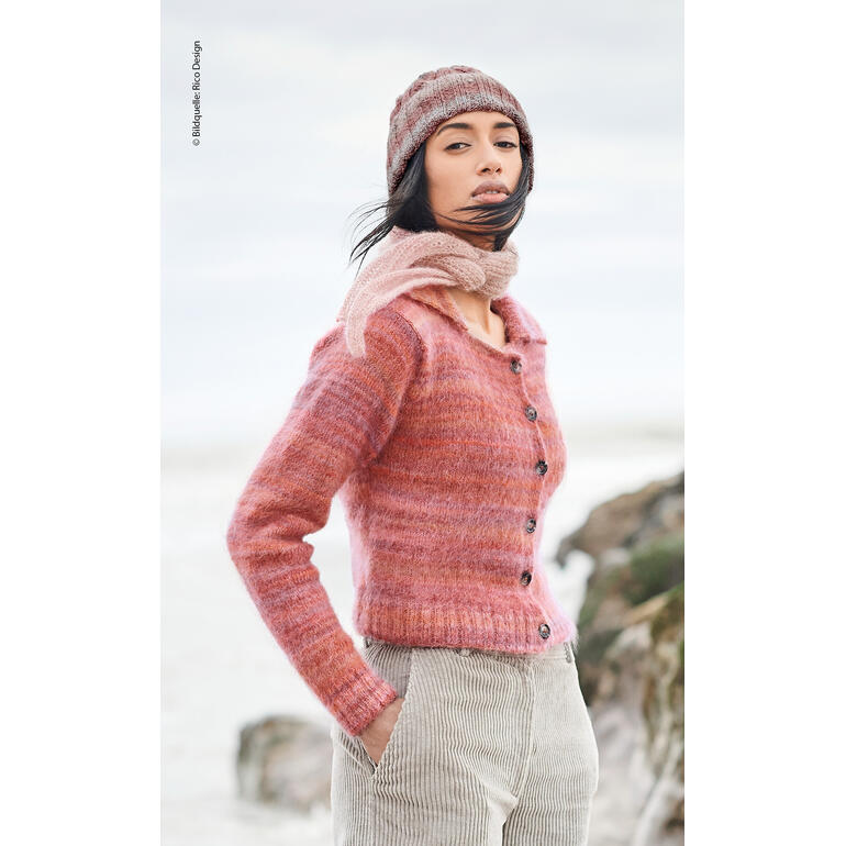 Rosa Jacke aus Fashion Meri Mohair Print mit feinem Strickdesign.