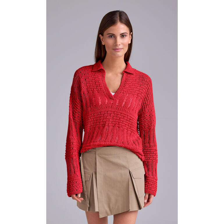 Pullover aus Bandana-Mini in Rot mit V-Ausschnitt.