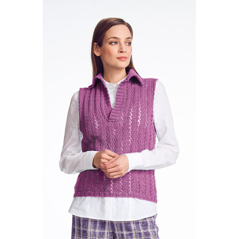 Lila Polo-Pullunder aus Merino-Cotton mit strukturiertem Muster.