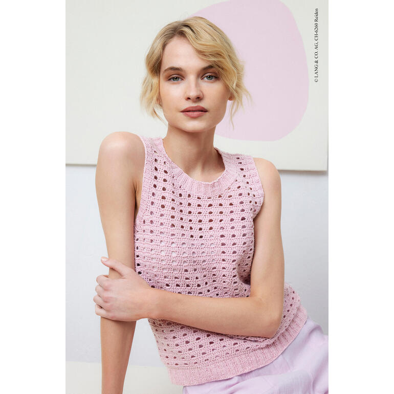 Rosa gehäkeltes Top aus Ananas, Modell von LANG Yarns.
