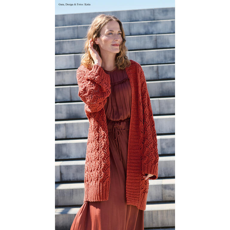 Rote Jacke aus Calma mit offenem Strickmuster