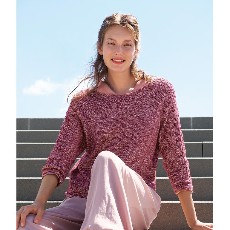 Damen-Pullover in Rot, lässig und freundlich, Top-Down aus Puro Cotone von Katia.