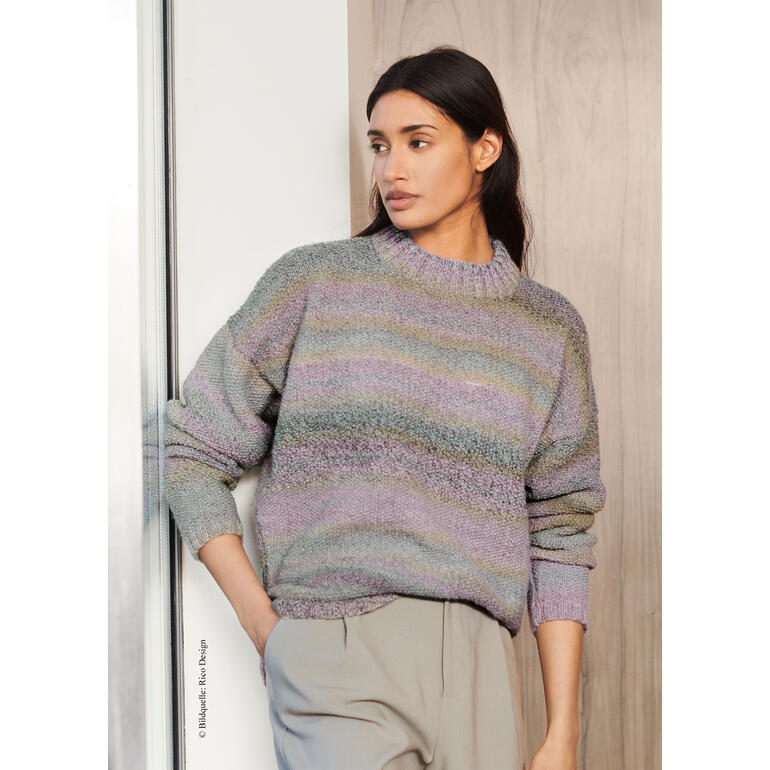 Pullover aus Creative Melange Alpaca Wonderball in pastellfarbenen Streifen.