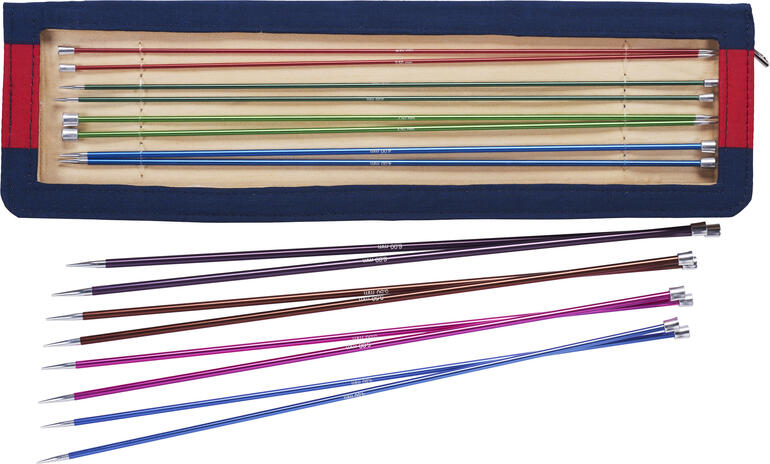 KnitPro Zing Jackenstricknadel-Set in einer Stofftasche, 35 cm lang.