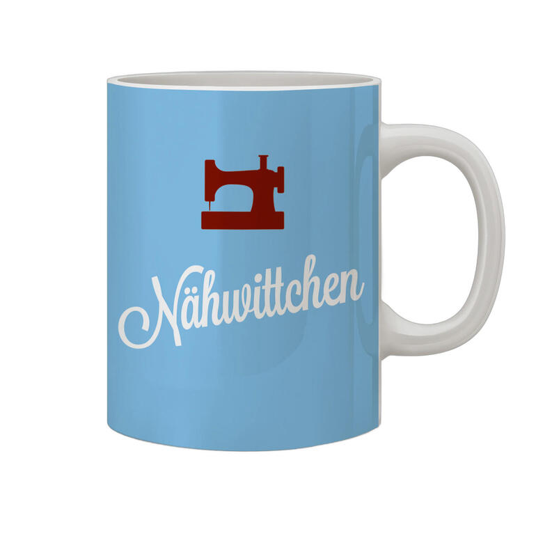 Strickimicki Becher mit Nähmaschinenmotiv